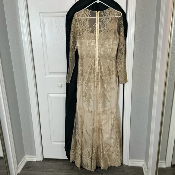 Marchesa Notte Gold Lace Dress PRICE FIRM